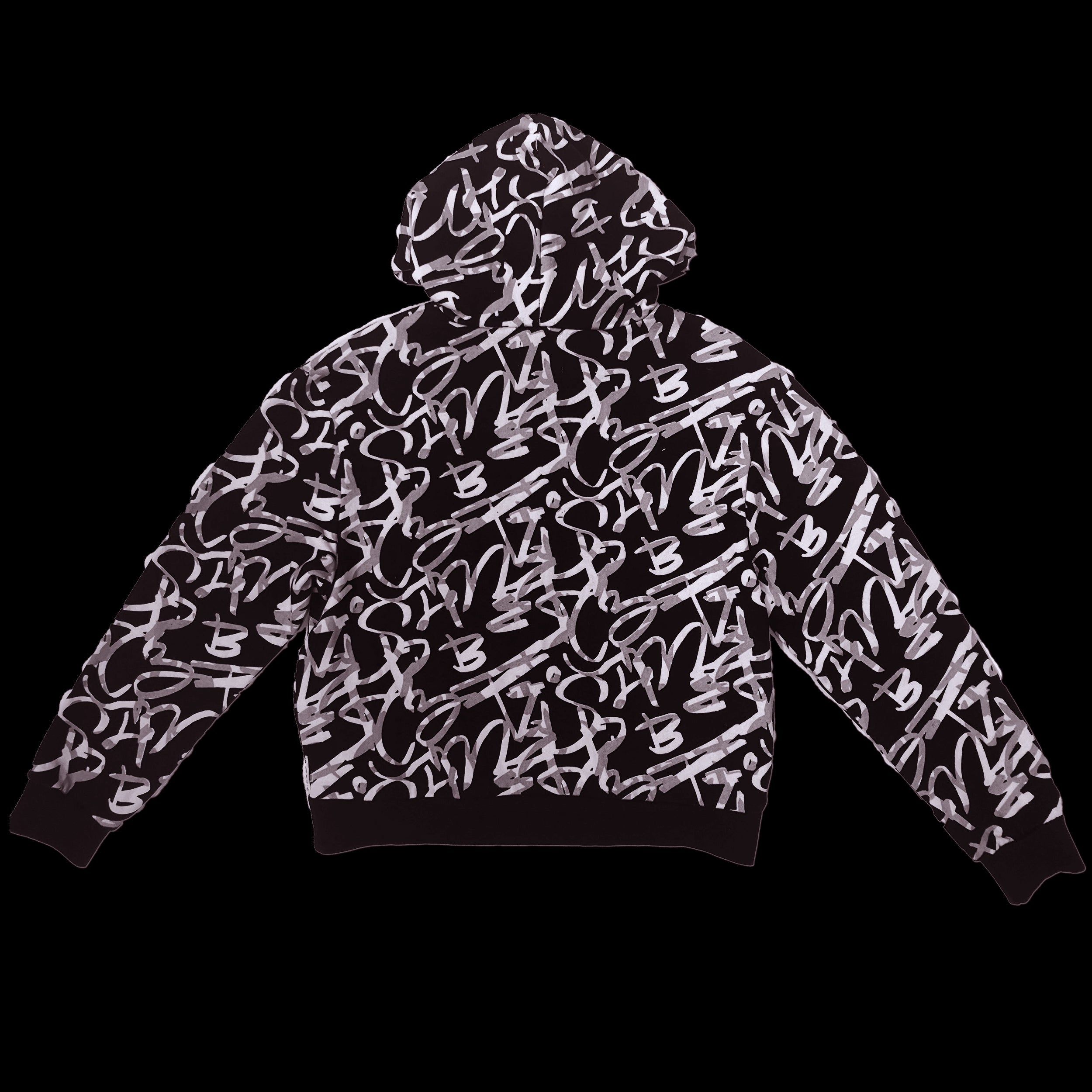 MONOCHROME GRAFFITI SCROLL PRINT PULL ON  HOODIE.