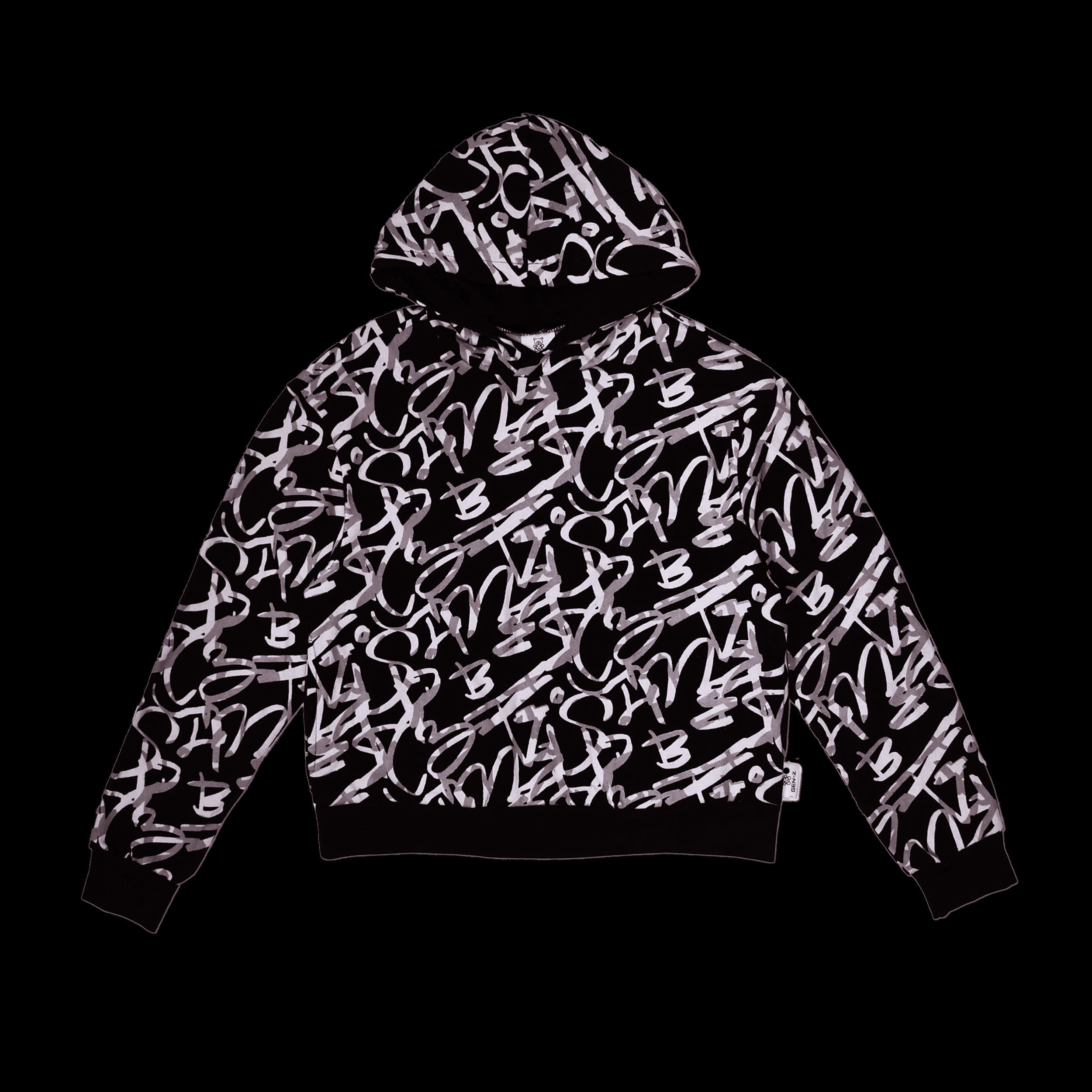 MONOCHROME GRAFFITI SCROLL PRINT PULL ON  HOODIE.