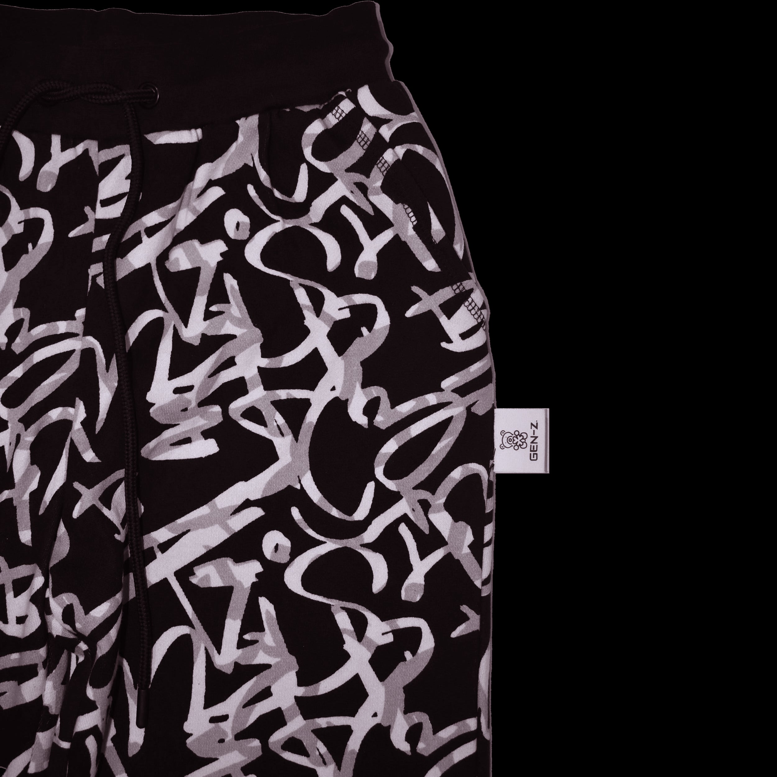 MONOCHROME GRAFFITI SCROLL PRINT SLIM LEG JOGGERS.