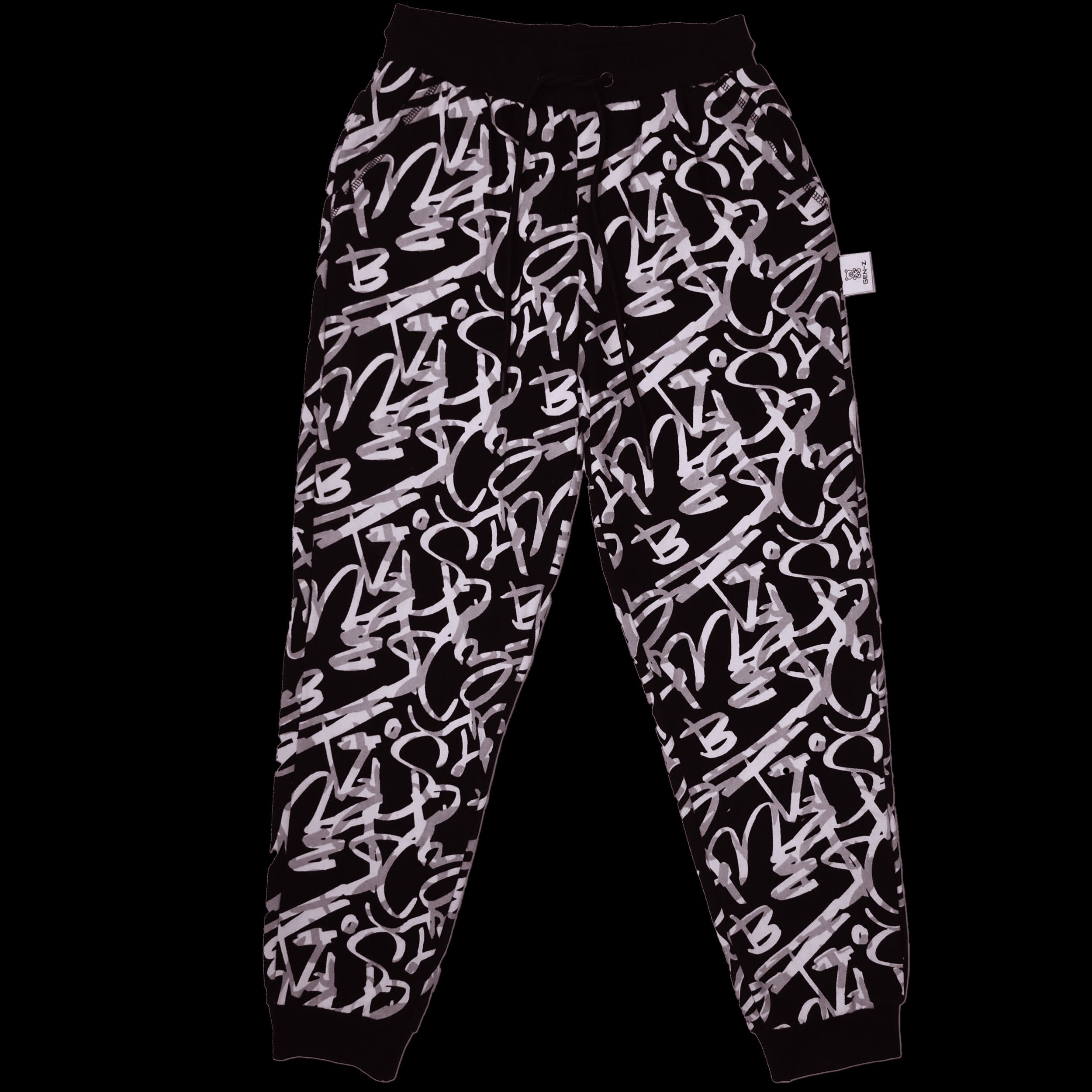 MONOCHROME GRAFFITI SCROLL PRINT SLIM LEG JOGGERS.